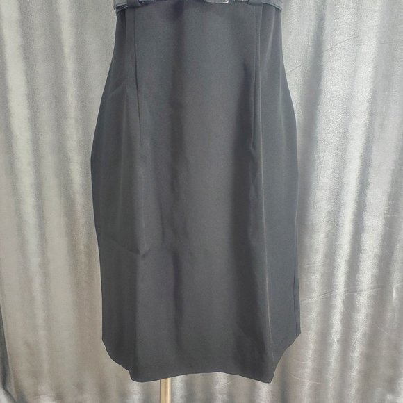 Voir Voir Print Top Black Dress with Belt Size 8 Ruffled Neck Side Zip - Picture 5 of 14